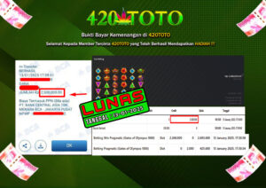 BUKTI KEMENANGAN 420TOTO - PADA PERMAINAN SLOT ( Gates of Olympus 1000 ) 13-01-2025