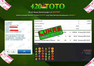 BUKTI KEMENANGAN 420TOTO - PADA PERMAINAN SLOT Betting Win Pragmatic (Gates of Olympus)  19-01-2025