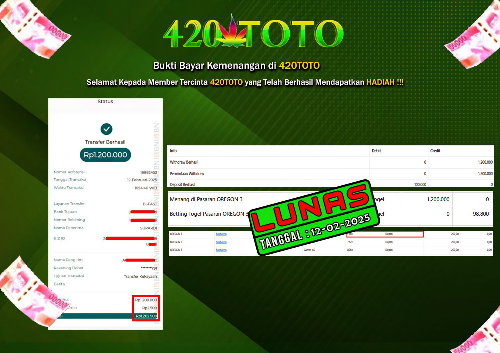 BUKTI KEMENANGAN 420TOTO - PADA GAMES TOGEL PASARAN OREGON 3 ( 9 7 8 6 )